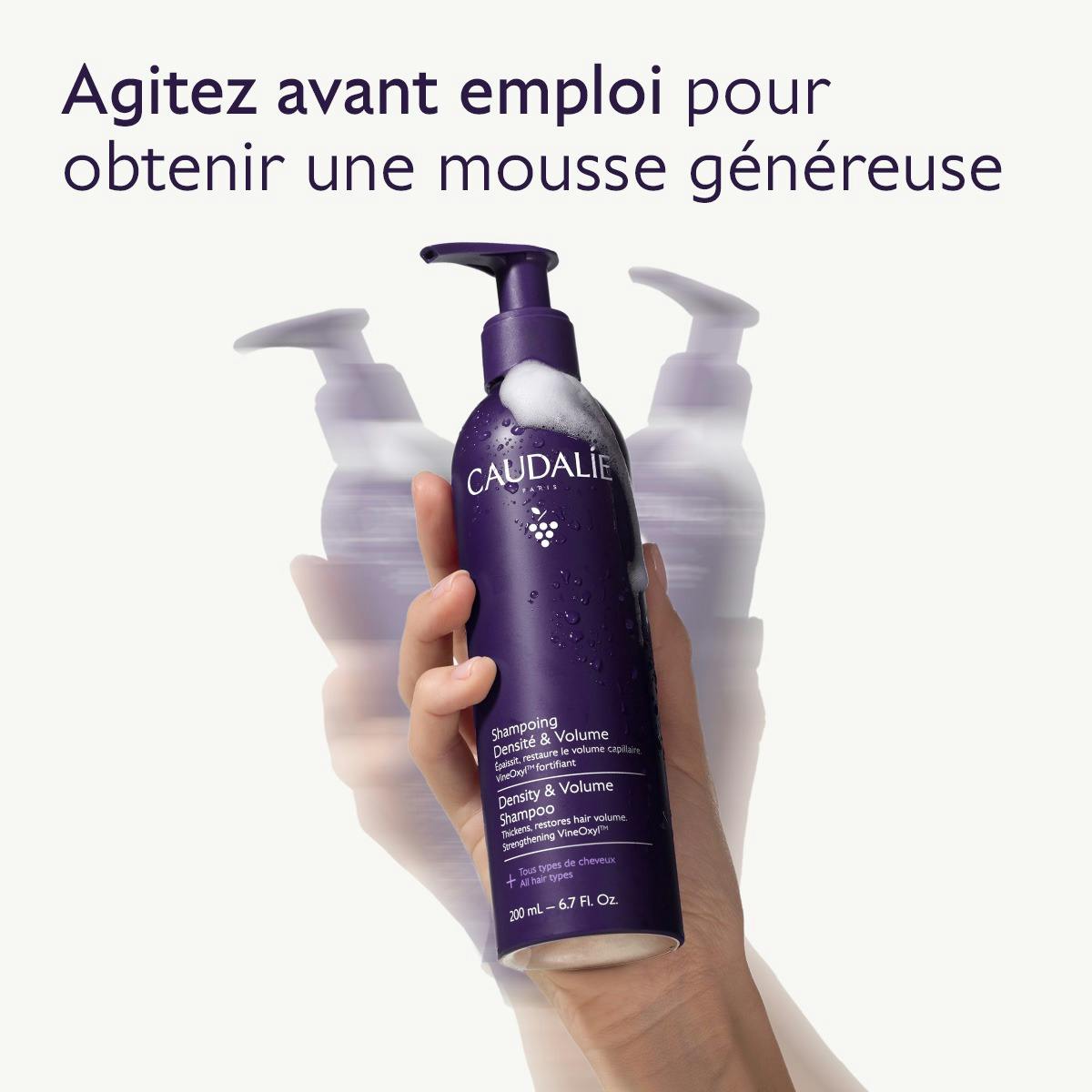 Shampoing volume & densité
Agitez avant emploi pour obtenir une mousse généreuse